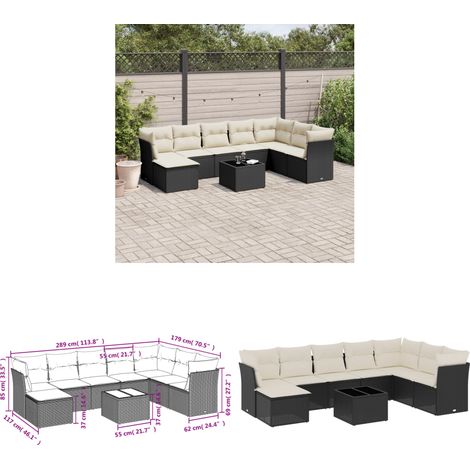 9-tlg. Garten-Sofagarnitur mit Kissen Schwarz Poly Rattan - Gartenmöbel Set - Esszimmergarnitur Outdoor - Rattan Möbel - Lounge Sofa - Gartenlounge - Home & Living (1/3)