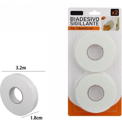 TrAdE Shop Traesio - Set 2 Pz Rotolo Nastro Biadesivo Sigillante Bianco 1.8 Cm X 3.2 Mt Sigilla 69829 -