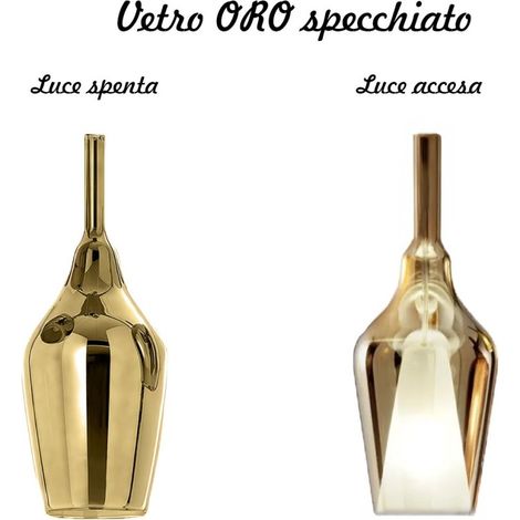 Gea luce lustre moderne ofelia mini s12 g9 led suspension en verre métal, verre oro specchiato (1/5)