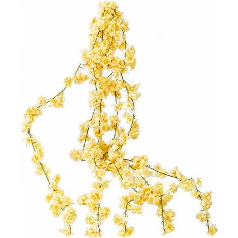 Guirlande de fleurs de cerisier artificielles, Sakura, décoration pour chambre ou bureau, couleur champagne (1/2)