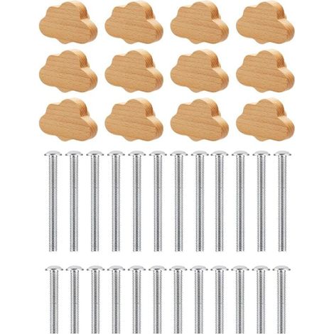 Boutons de Commode Boho - Paquet 12 Tiroir en Bois HêTre Durables, PoignéEs Forme Nuage pour Armoires, Meubles (1/4)
