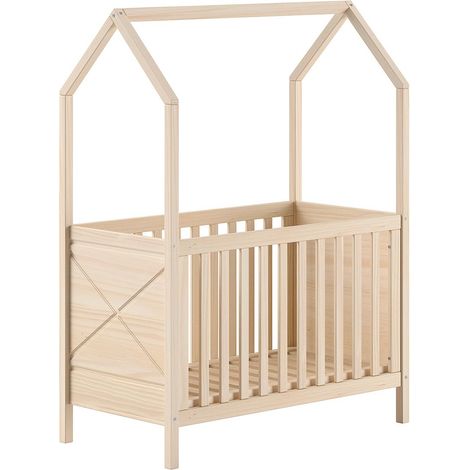 Lit Bébé Maisonnette "Scott" 60x120cm Naturel