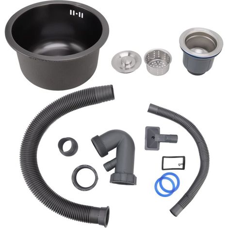 Mini lavello da cucina rotondo in acciaio inox, vasca singola con gocciolatoio e accessori per uso domestico, nero. (1/5)