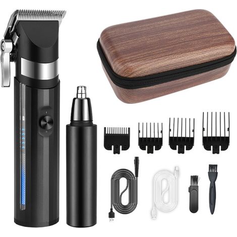 Haarschneider mit Nasenhaartrimmer, höhenverstellbarem Haarschneider, Seitenlicht, hoher Leistung, USB-aufladbar.