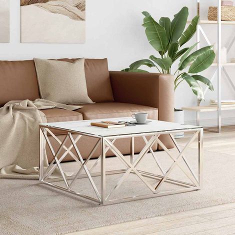 vidaXL Table basse argenté 80x80x40 cm acier inoxydable et verre (1/5)