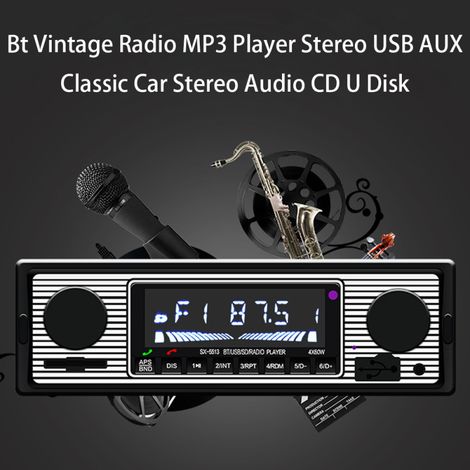 Radio vintage BT, lecteur MP3 stéréo, USB AUX, autoradio classique, clé USB