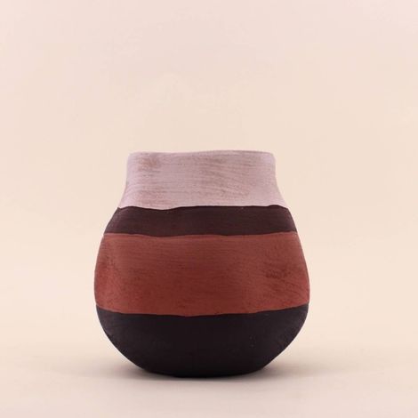 Vase en grès 3 couleurs marron, beige, H17cm
