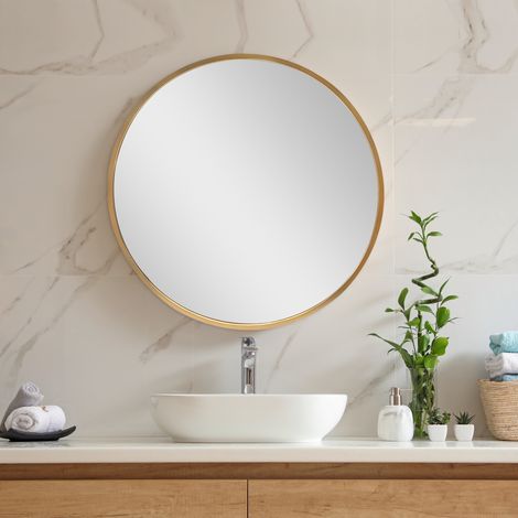 Specchio Rotondo da Parete 'Modugno' Ø 60 cm Cornice in Alluminio - color Oro [en.casa] (1/5)