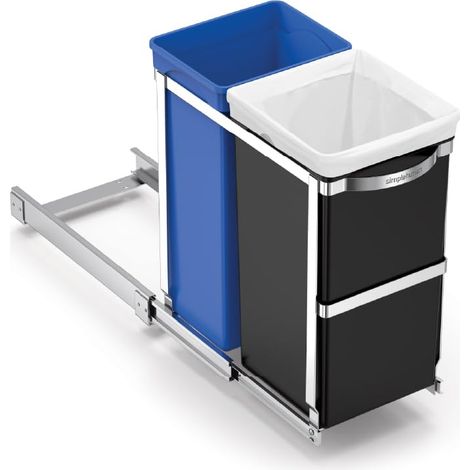poubelle de recyclage coulissante, poubelle sous evier, poubelle de cuisine, tri selectif 2 bacs, double compartiments, cadre en acier ultra-robuste, 35 litres (20/15) (1/5)
