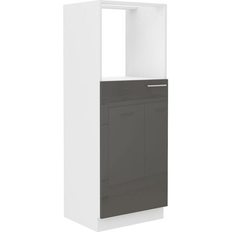 Küchen Midi Hochschrank 60 Lara Grau Glanz + Weiss matt Küchenzeile Küchenblock (1/5)