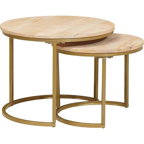 Tables basses gigognes 2 pcs Table de salon Table de café Bois de mangue massif et acier (1/4)