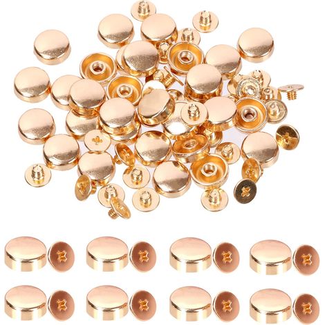 Lot de 32 rivets arrière à vis en métal doré à tête plate pour sac à main, pieds de sac à main, clous à tête plate, clous en métal pour loisirs créatifs en cuir (1/5)