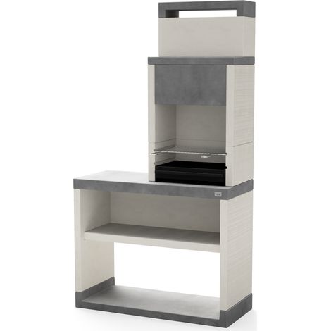 TUOZI - Barbacoa de Obra para Carbón Modelo PLAN 2 (Gris/Blanco - 110 x 47 x 206 cm) REF: T00876 - Uso en Exteriores (1/3)