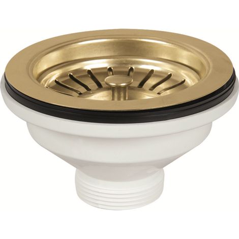 Schläfer 439728 Piletta di Scarico per Lavabo Tipo Basket in PVD Oro, Senza Troppo Pieno, con Attacco da 1"1/2 e Foro da Ø 90mm, Pilettone Ø 114mm, Piletta Standard in Inox con Vite e Cestello