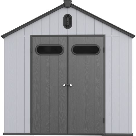 Abri de jardin en plastique résine 235x285x231 cm avec toit pointu, grand rangement outil pour jardin (1/5)