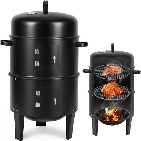 Wolketon Barbacoa ahumador 3 en 1 Barbacoa de carbón con termómetro integrado, control de aire, bandeja de agua y 3 parrillas (1/5)