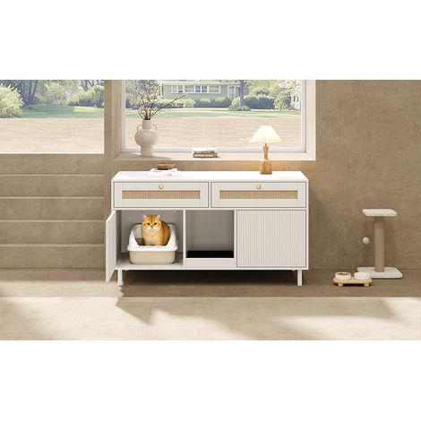 Mobile lettiera per gatti con tappetino anti-proiezione, 120 x 50 x 65 cm, bianco DESVIAE (1/5)