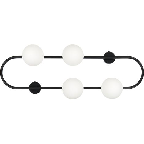 Lámpara de pared de metal negro blanco 70 cm vidrio pantalla globo 4 luces Yango