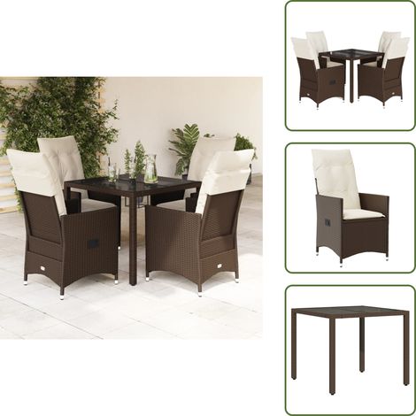 The Living Store 5-tlg. Garten-Essgruppe mit Kissen Braun Poly Rattan - Gartenmöbel Set - Outdoor Möbel - Lounge Sessel - Relaxsessel - Gartentisch