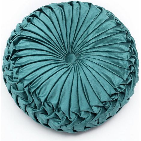 Coussin Jete Ronde Velours Rembourré - 38 cm de Diamètre - Hauteur 10 cm - Pour Canapé Fauteuil Lit Voiture - Couleur Bleu Marine - 1 Pièce (1/4)