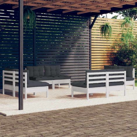 Salon de jardin 8 pcs Ensemble Table et Chaise de Jardin - avec coussins anthracite Bois de pin BV600218 - BonneVie (1/5)