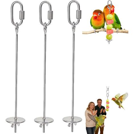Lot de 3 mangeoires pour oiseaux en acier inoxydable de 17,5 cm, avec brochette suspendue de fruits et légumes pour perroquets et perruches, accessoire de jeu de recherche de nourriture pour cage à oi (1/5)