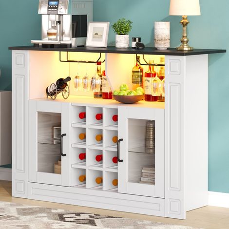 Buffet bar à vin 120x35x84 cm en MDF blanc, LED RGB et rangement pour salle à manger – MEUBLIV (1/5)