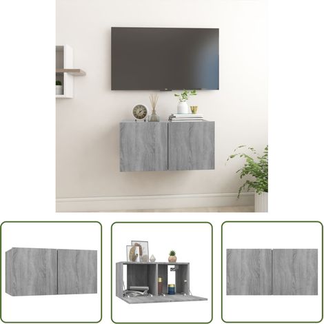 The Living Store TV-Wandschrank Grau Sonoma 60x30x30 cm Holzwerkstoff - TV Schrank - Wandregal - Wohnwand - Regal Grau - Holzwerkstoff (1/5)