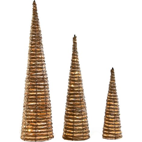 Cono Set 3 Led Ratan 20X20X80 Natural (1/4)