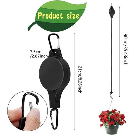 Lot de 2 crochets rétractables pour pots de fleurs suspendus - Réglable - Pour plantes - Pour ascenseur déporté - Crochet à cliquet pour suspension de plantes