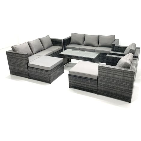 Fimous Ensemble de meubles de jardin en polyrotin avec Table basse Fauteuil 2 Grand tabourets Gris foncé mixte (1/5)