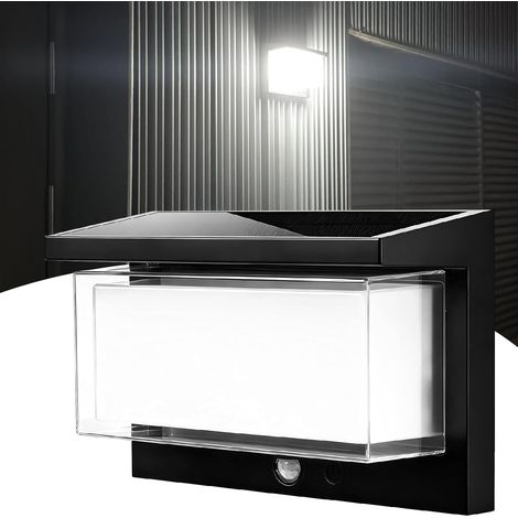 Lampe solaire à détecteur de mouvement pour porche, haute luminosité et lumière douce, éclairage longue durée, panneau solaire haute efficacité, étanche IP65, sans fil, pour garage, terrasse, jardin - (1/4)