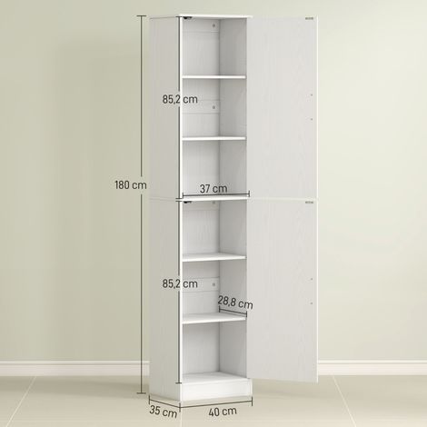 Meuble de bain haut et étroit, 2 portes, étagères ajustables, pour salle d'eau ou séjour, 40 x 35 x 180 cm, blanc (1/5)