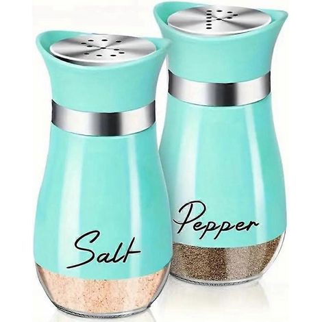 Sel et poivre shakers lot, verre bottom sel et poivre pots avec inox couvercle pour cuisine, refillable design (1/5)