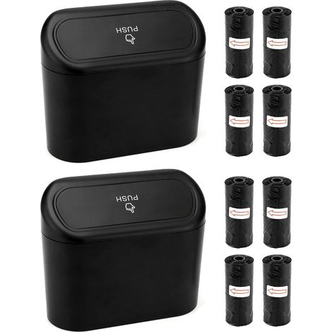 ® Lot de 2 poubelles de voiture, avec 4 rouleaux de sac poubelle, petite poubelle pour voiture, maison, bureau (1/5)