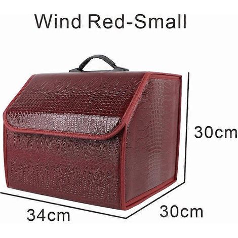 Boîte de rangement pliable pour voiture, organisateur en cuir grain crocodile pour coffre, sac de rangement étanche (Rouge-S)