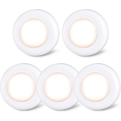 Lot de 5 petits spots LED tactiles blanc chaud à coller fonctionnement à piles pour intérieur (1/5)