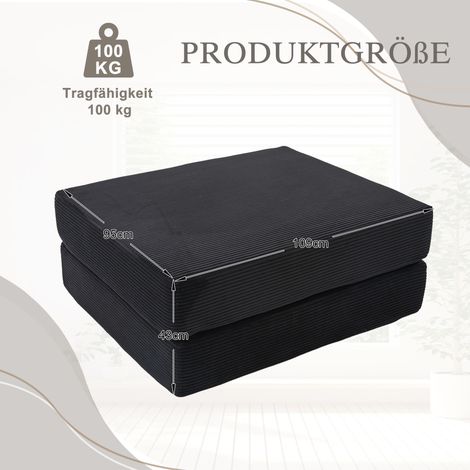 Tabouret de compression en velours côtelé – doux et agréable au toucher, avec deux blocs de mousse épaisse pour un confort d'assise optimal. Se déplie en un fauteuil – gain de place (1/5)
