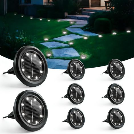 Lot de 8 Lampe Solaire Exterieur Au Sol, 8 LED Jardin Lumiere Solaire Extérieur, Lumière Solaire IP65 Étanche Longue Durée de Vie,Blanc Froid (1/5)