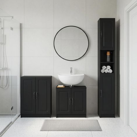 vidaXL 3 Piece Bathroom Cabinet Set UTRECHT Black Engineered Wood (1/5)