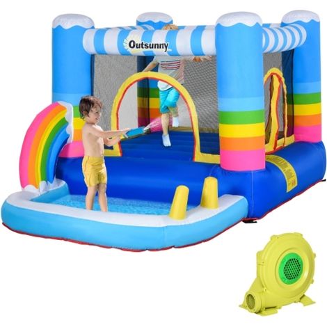 Inflatable Kids Bounce Castle with Trampoline, Climbing Wall, and Pool, includes Inflator and Carry Bag, 2.8 x 1.7 x 1.55m. (1/5)