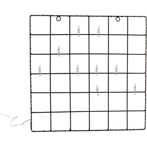 Cadre Photo Pêle-Mêle Lumineux 40 Leds à Pinces Grille Métal Noir (1/2)