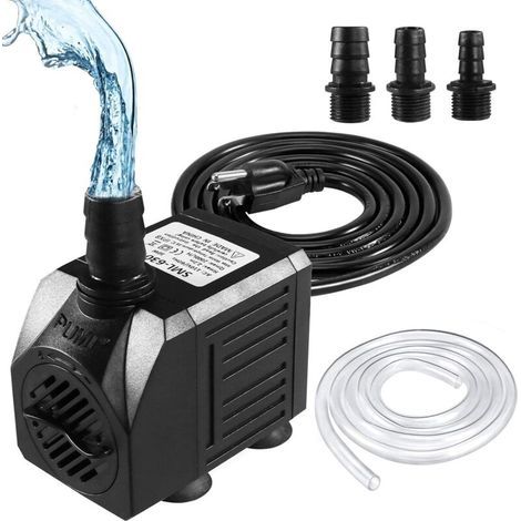 VURAHOME -Pompe de fontaine, pompe à eau submersible 150GPH (8W 500L/H), petite pompe de fontaine extérieure silencieuse avec tuyau de 2 mètres (diamètre intérieur x 1/2 pouce), 2 buses pour étangs (1/5)