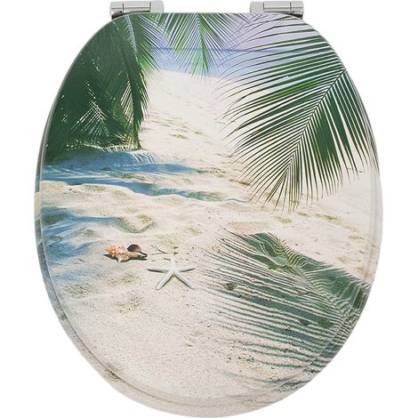 Abattant de toilette en MDF avec fermeture amortie, décor plage tropicale et palmiers (1/5)