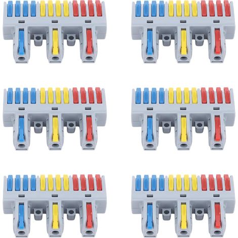 Connecteur de fil enfichable, 6 pièces, 32 A, 3 entrées, 12 sorties, connecteur de fil électrique haute vitesse pour fils rigides et flexibles. (1/3)