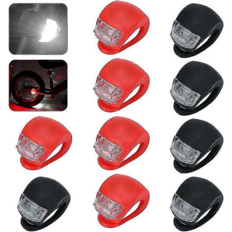 Lot de 10 lampes de vélo LED en silicone, feu avant et arrière. (1/5)