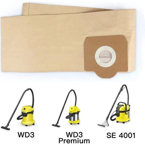 Sac d'aspirateur droit 5 pièces, pour Karcher WD3, WD 3 Premium, WD3200, WD3500P, A2204, A2204, A2534, SE4001, KAR69591300 (1/4)