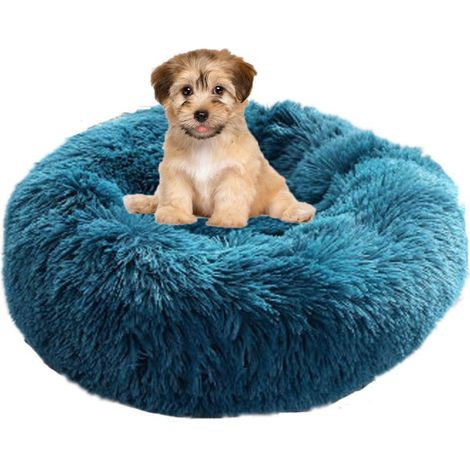 Cat Bed Round Dog Bed Fluffy Pet Bed Cushion Soft and Comfortable, Warm, Waterproof, Non-slip and Washable Dog Beds Suitable for Cats, Dogs Dark blue (1/5)