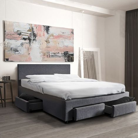 Bett LUGANO 160x200 + 1 Bettkasten + 4 Schubladen / Dunkelgrau/ 212x170x85 (1/5)