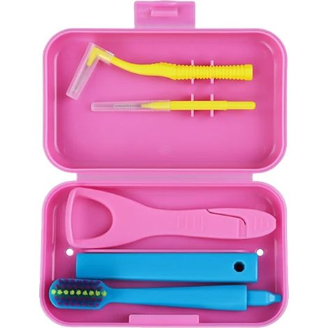 Kit per l'igiene dentale, spazzolino interdentale, raschietto per la lingua, rosa (1/2)